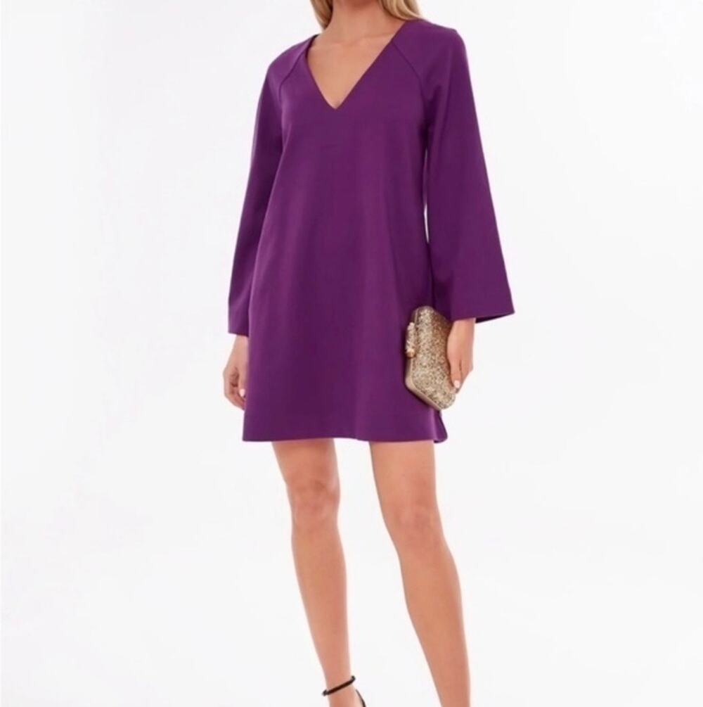 Tuckernuck Pomander Place Audrey Mini Dress Purple Bell Sleeve XL V-Neck